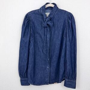 Ariat Womens Puff Sleeve Denim Snap Shirt Size M 100% Cotton Storm Dark Blue
